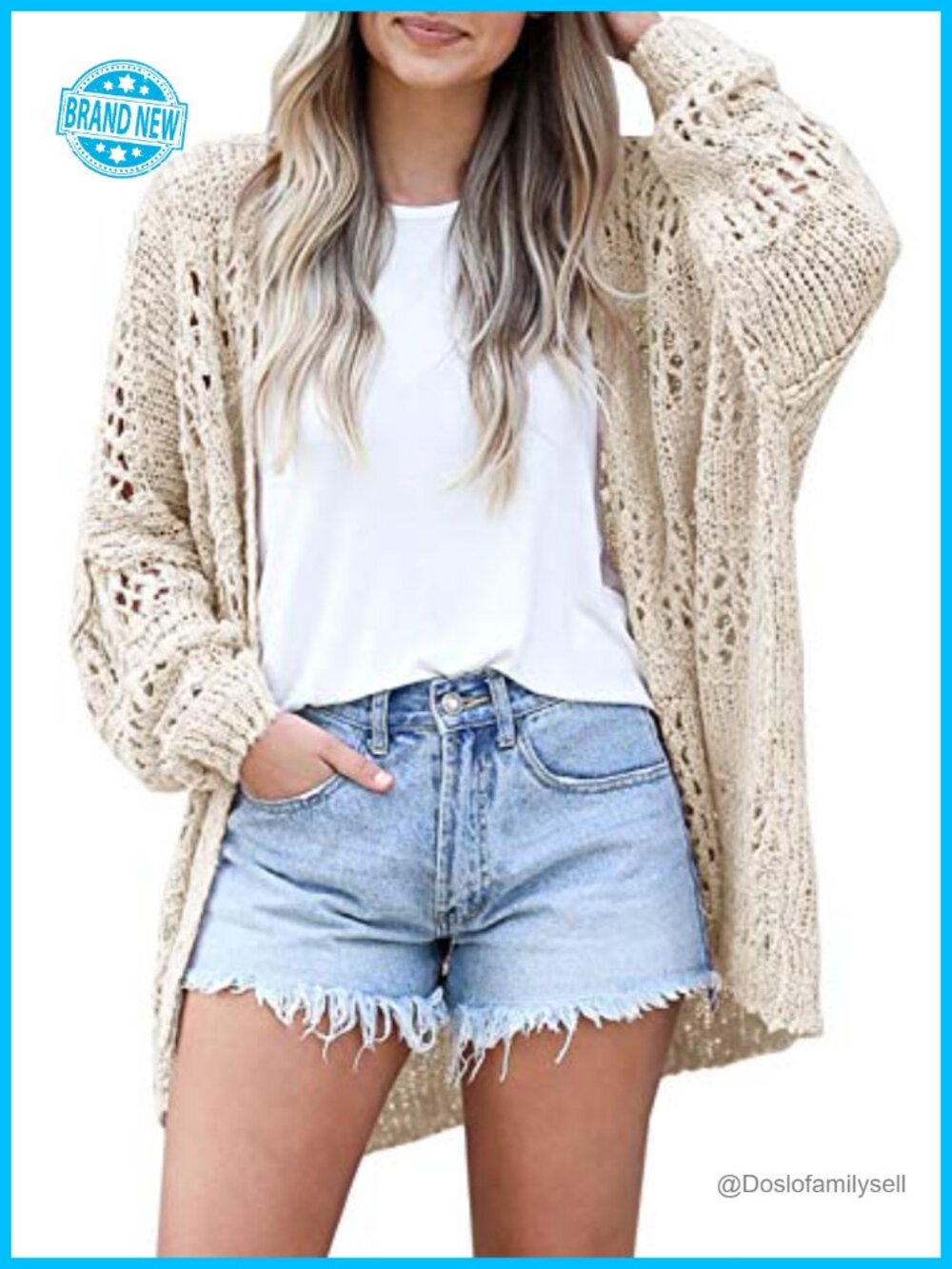 Lightweight Summer Open Front Crochet Cardigan - Women's Knit Sweater